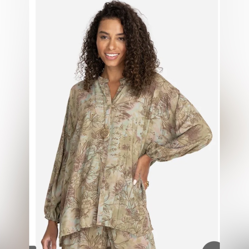 Johnny Was Oversized Floral Puff Sleeve Blouse